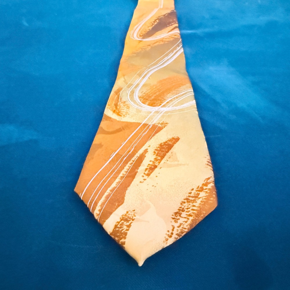 Garcia Desert Island Collection 64‎ 100% Silk Abstract Print Tie Orange Gold - Picture 7 of 10